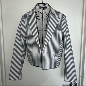 Express Open Front Cropped Blazer Navy & White Striped